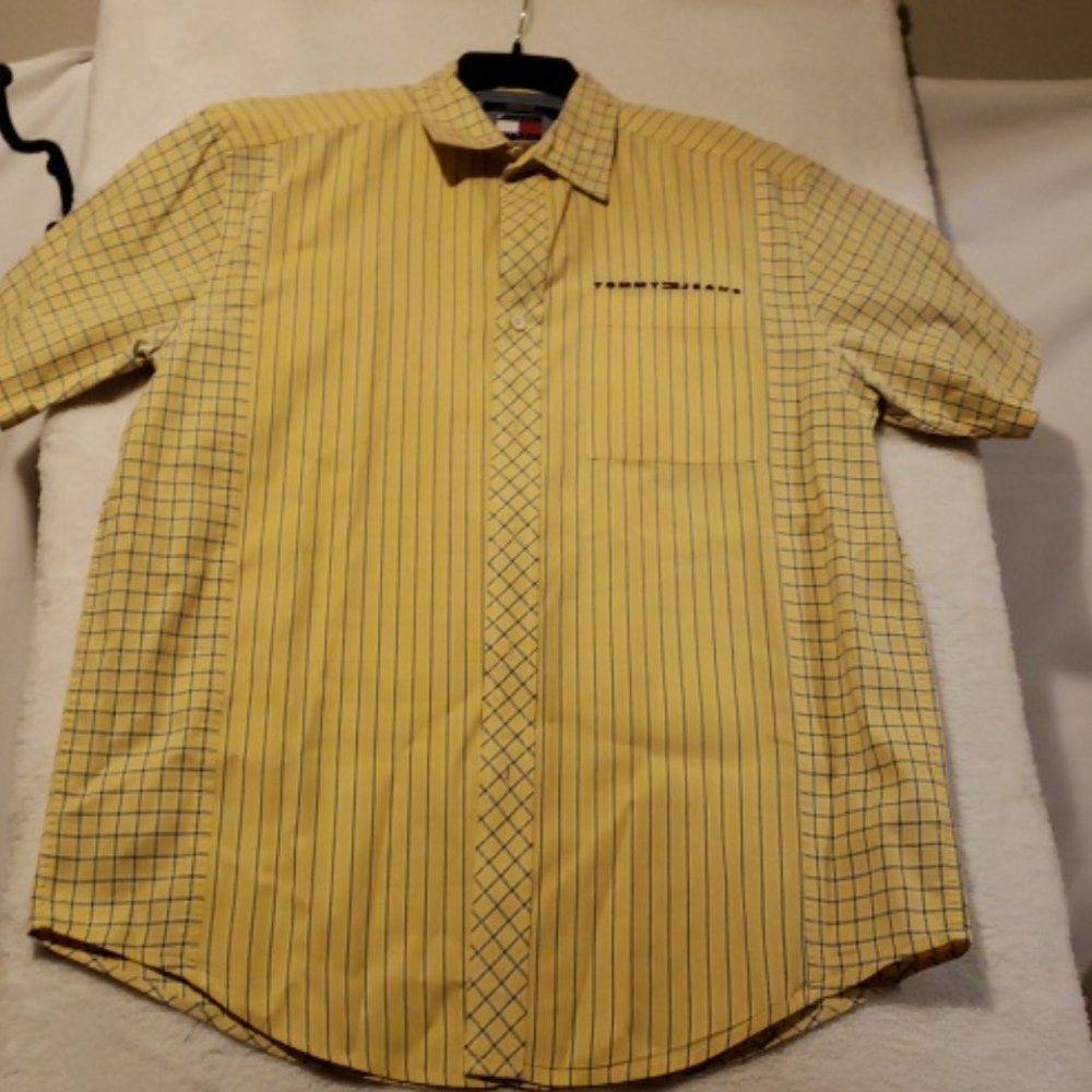Nwot Tommy Hilfiger Yellow and Blue Stripe and Checkered Men's Shirt L (CB3)